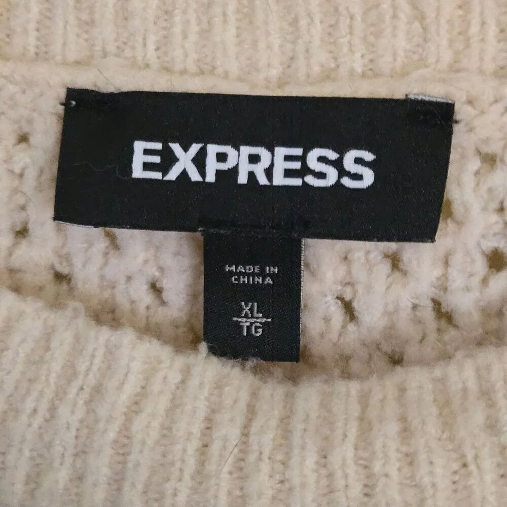 Express Blush Exaggerated Puff Sleeve Cable Knit Acrylic Wool Blend Sweater Size